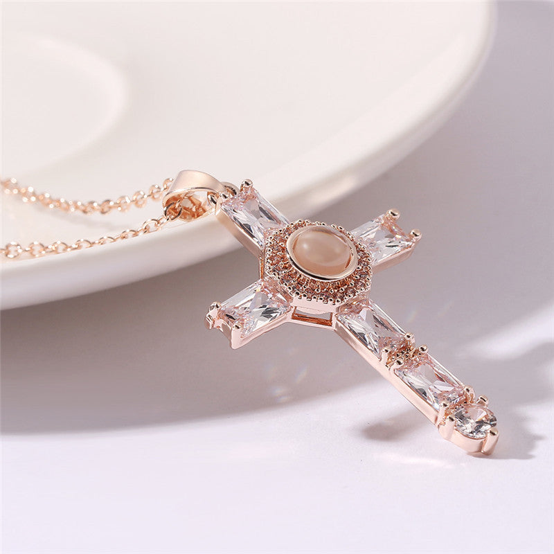 European And American Cross-Border Hot-Selling Creative Cross Projection Necklace New Diamond Pendant Miniature Projection Necklace Alloy