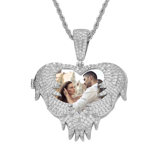 Europe And The United States Love Flip Photo Pendant Personalized Creative DIY Commemorative Photo Frame Copper Inlaid Zircon Hip Hop Pendant
