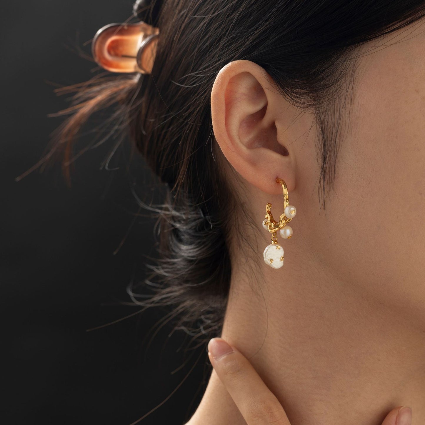 Brass Gold-plated Real Pearl Earrings