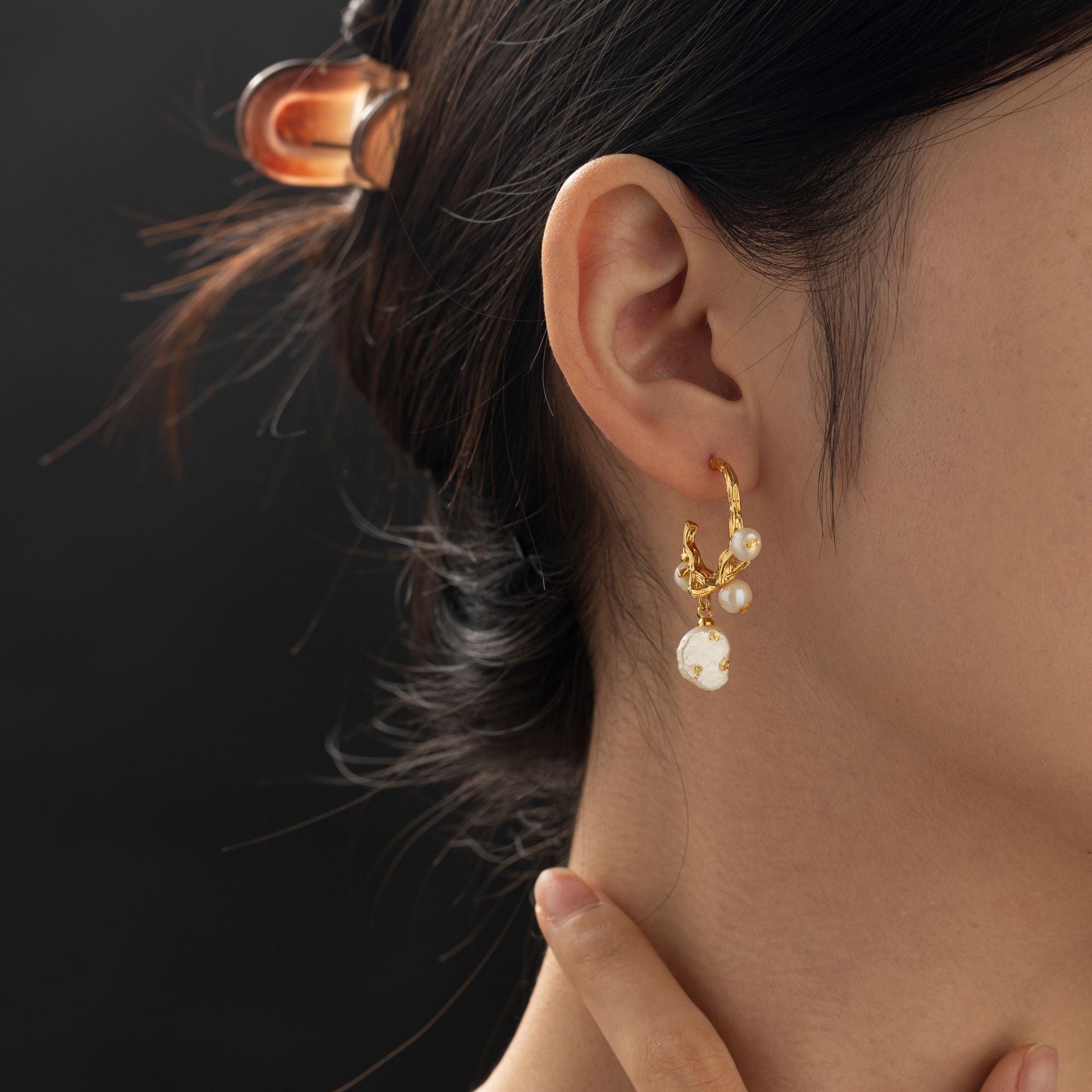 Brass Gold-plated Real Pearl Earrings