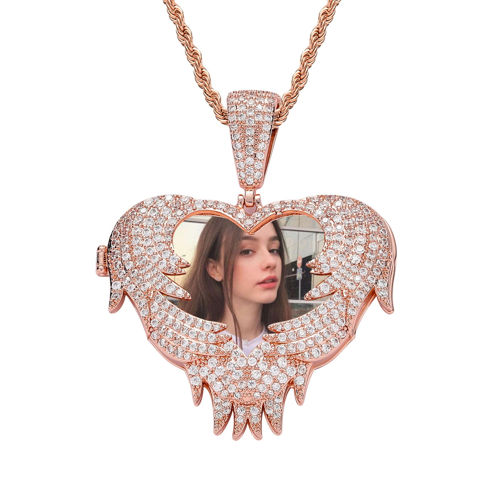 Europe And The United States Love Flip Photo Pendant Personalized Creative DIY Commemorative Photo Frame Copper Inlaid Zircon Hip Hop Pendant