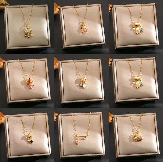 Internet Celebrity Fashion Hot Selling Titanium Steel Necklace Women&#039;s Zircon Copper Plated 18K True Gold Pendant Color-free Clavicle Chain Jewelry